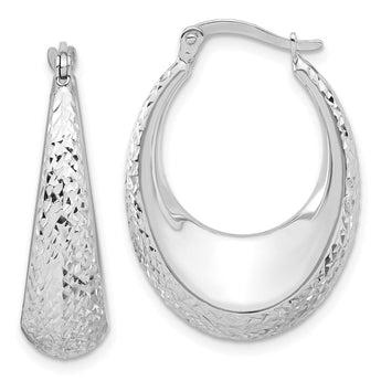 14K White Gold Diamond-Cut Oval Hoop Earrings