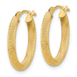 14K Polished and Textured Oval Hoop Earrings
