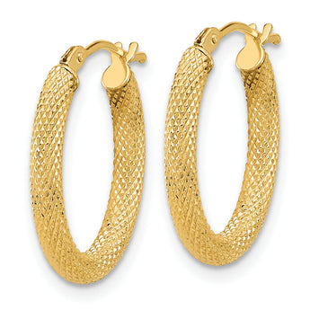 14K Polished and Textured Oval Hoop Earrings