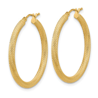 14K Polished and Textured Round Hoop Earrings
