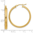 14K Polished and Textured Round Hoop Earrings