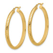 14K Polished and Textured Round Hoop Earrings
