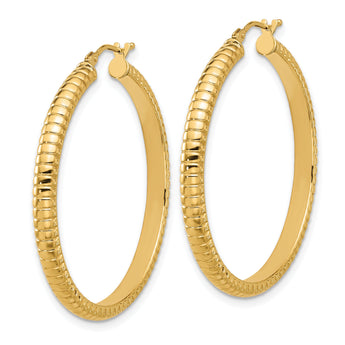 14K Polished and Textured Round Hoop Earrings