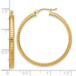 14K Polished and Textured Round Hoop Earrings