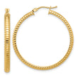 14K Polished and Textured Round Hoop Earrings