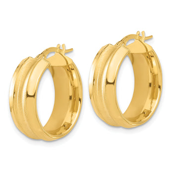 14K Polished and Brushed Hoop Earrings