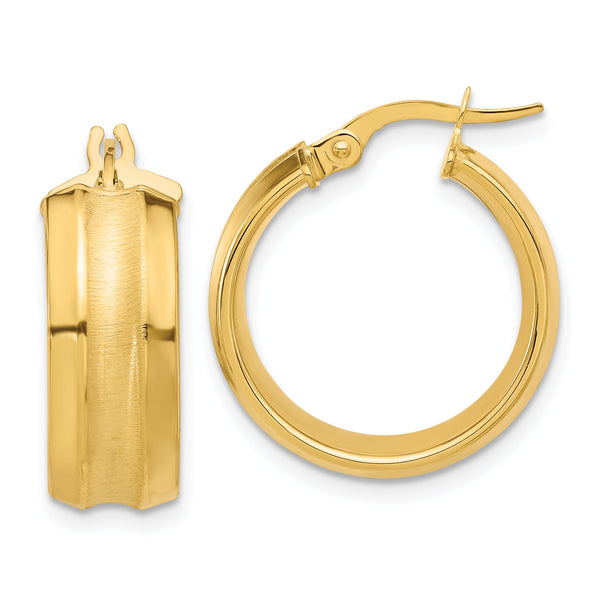14K Polished and Brushed Hoop Earrings