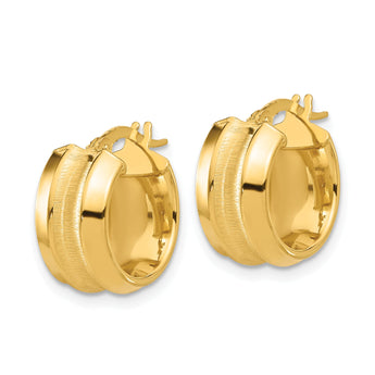 14K Polished and Brushed Hoop Earrings