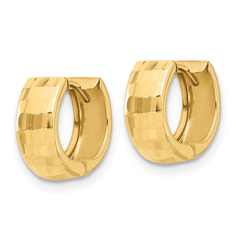 14K Polished and Diamond-cut Huggie Hoop Earrings