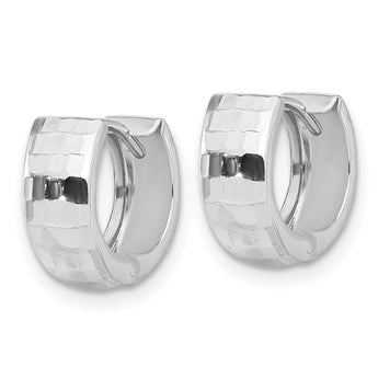14K White Gold Polished and Diamond-cut Huggie Hoop Earrings