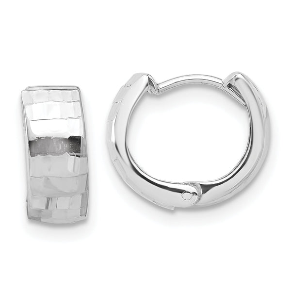 14K White Gold Polished and Diamond-cut Huggie Hoop Earrings