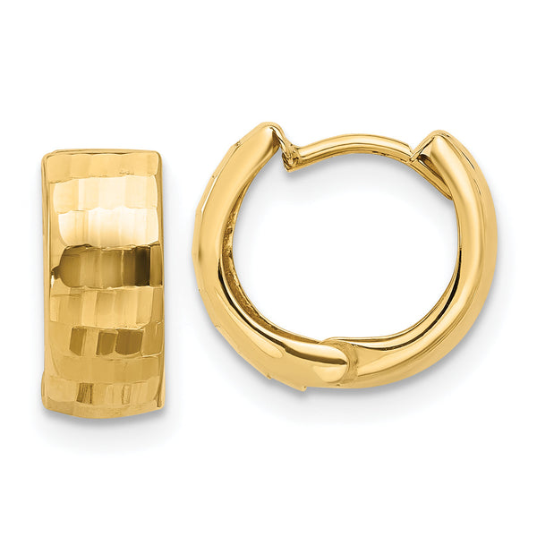 14K Polished and Diamond-cut Huggie Hoop Earrings