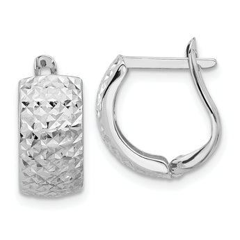 14K White Gold Polished and Diamond-cut Omega Back Earrings