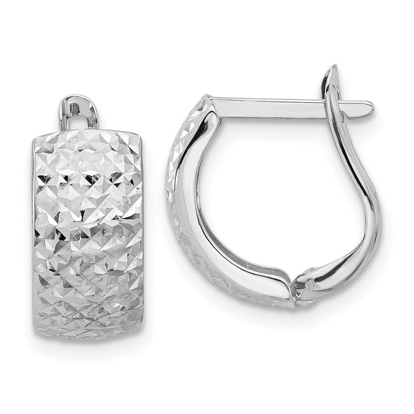 14K White Gold Polished and Diamond-cut Omega Back Earrings