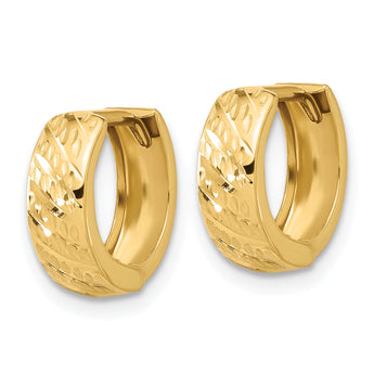 14K Polished and Diamond-cut Huggie Hoop Earrings