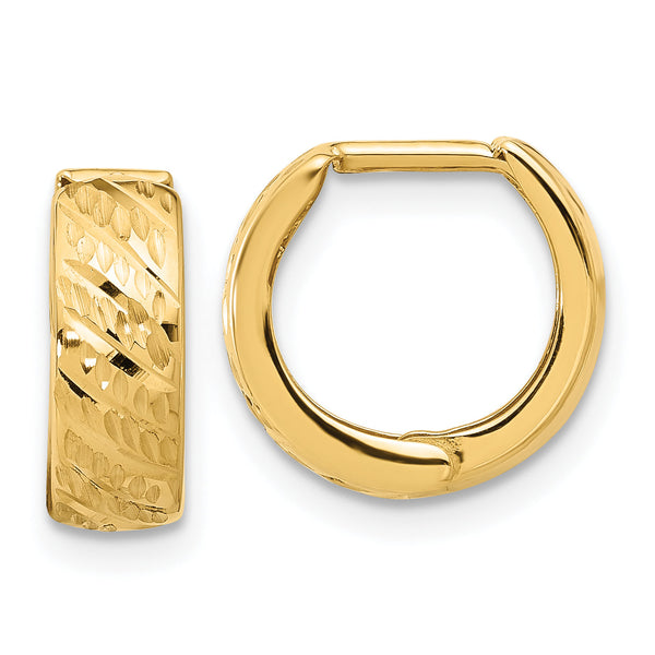 14K Polished and Diamond-cut Huggie Hoop Earrings