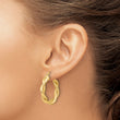 14K Polished and Textured Twisted Round Hoops