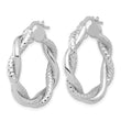 14K White Gold Polished and Textured Twisted Round Hoops
