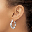14K White Gold Polished and Textured Twisted Round Hoops