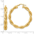 14K Polished and Textured Twisted Round Hoops