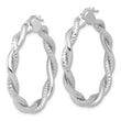 14K White Gold Polished and Textured Twisted Round Hoops