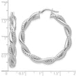 14K White Gold Polished and Textured Twisted Round Hoops