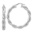 14K White Gold Polished and Textured Twisted Round Hoops