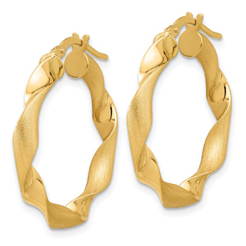 14K Polished and Brushed Twisted Hoop Earrings