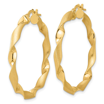 14K Polished and Brushed Twisted Hoop Earrings