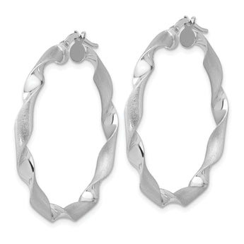 14K White Gold Polished and Brushed Twisted Hoop Earrings