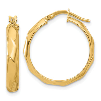 14K Polished Twisted Round Hoop Earrings