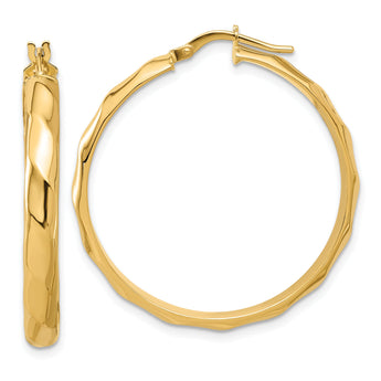 14K Polished Twisted Round Hoop Earrings