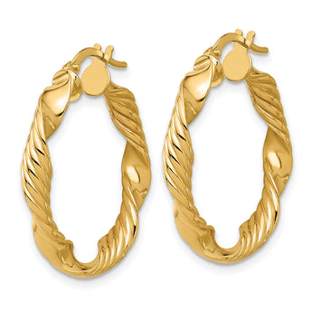 14K Polished and Textured Round Hoops