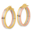 14K Tri-color Polished Three-row Left Right Hoop Earrings