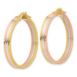 14K Tri-color Polished Three-row Left Right Hoop Earrings