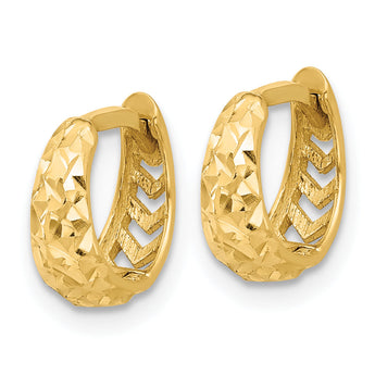 14K Polished and Diamond-cut Huggie Hoop Earrings