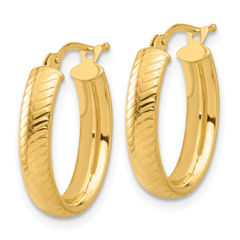 14K Polished and Textured Oval Hoop Earrings