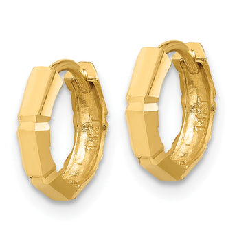 14K Polished and Diamond-cut Huggie Hoop Earrings