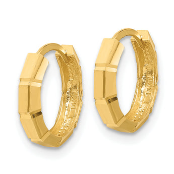 14K Polished and Diamond-cut Huggie Hoop Earrings