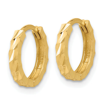 14K Polished and Diamond-cut Huggie Hoop Earrings