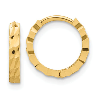 14K Polished and Diamond-cut Huggie Hoop Earrings