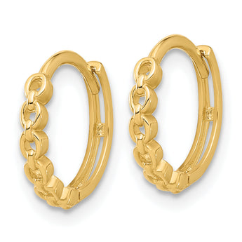 14K Polished Round Link Pattern Huggie Hoop Earrings