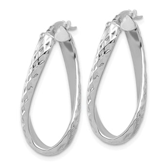 14K White Gold Polished and Diamond-cut Twist Hoop Earrings