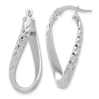 14K White Gold Polished and Diamond-cut Twist Hoop Earrings