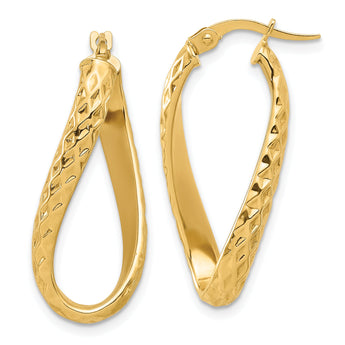 14K Polished and Diamond-cut Twist Hoop Earrings