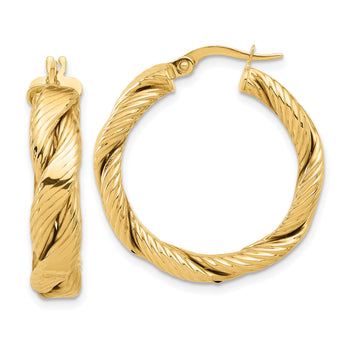 14K Polished and Textured Braided Hoop Earrings
