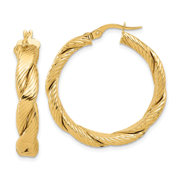 14K Polished and Textured Braided Hoop Earrings