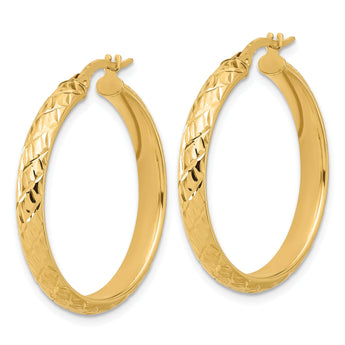 14K Polished and Diamond-cut Round Hoop Earrings