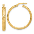 14K Polished and Diamond-cut Round Hoop Earrings