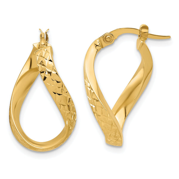 14K Polished and Diamond-cut Twist Hoop Earrings